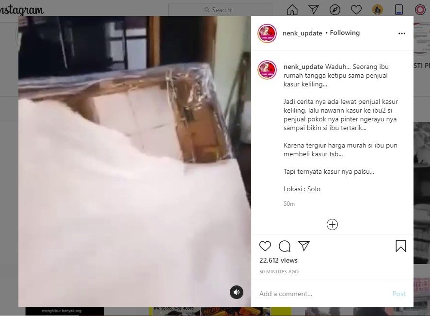 Kasur palsu yang dijual tukang keliling (IG/nenk_update)