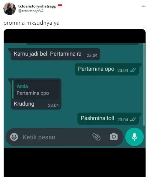 salah sebut kerudung pashmina jadi pertamina (Twitter/txtdrstorywa)