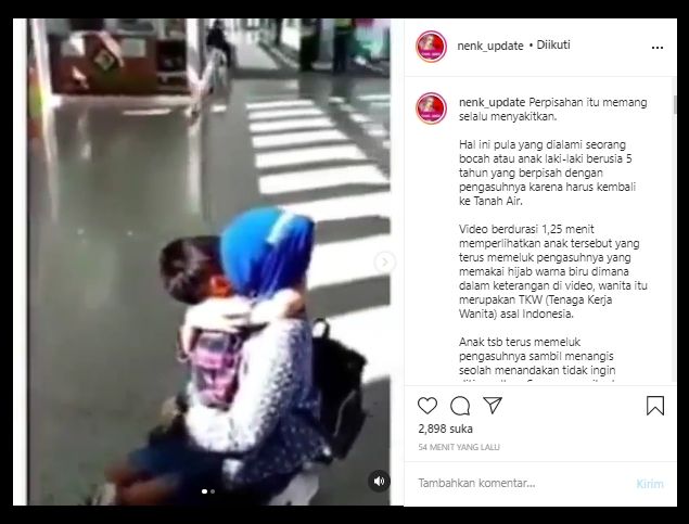 Tangkapan Layar Video Viral Momen Sendu Perpisahan Anak dan ART Asal Indonesia Bikin Publik Terenyuh (Instagram/nenk_update).