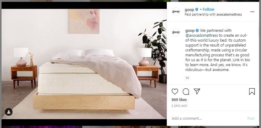 Tempat Tidur Ramah Lingkungan Gwyneth Paltrow (instagram.com/goop)