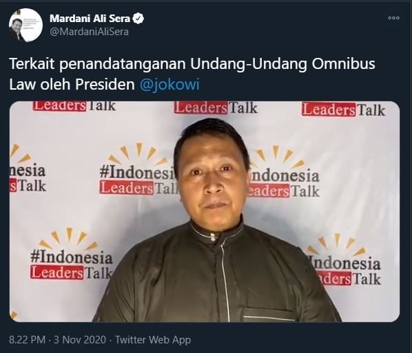 Mardani Ali Sera tanggapi Omnibus Law. (Twitter/@MardaniAliSera)