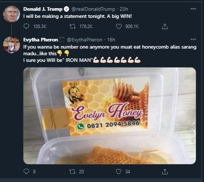 Dari Sate Hingga Sarang Madu, Cuitan Trump Dipenuhi Orang Promosi Makanan. (Twitter/realDonaldTrump)