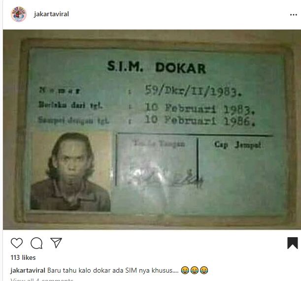 Viral Surat Izin Mengemudi untuk dokar. (Instagram)