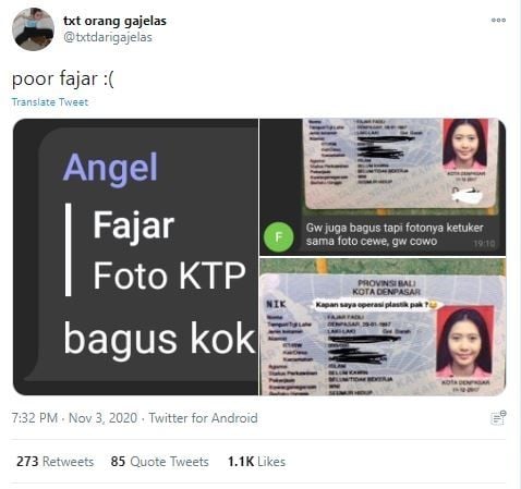 Viral Foto KTP Pria Berubah Jadi Perempuan (twitter.com/txtdarigajelas)