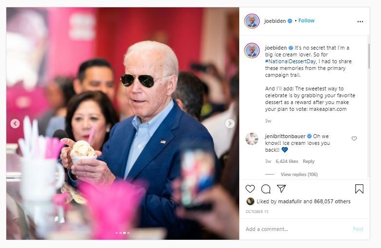 Joe Biden suka es krim (Instagram @joebiden)