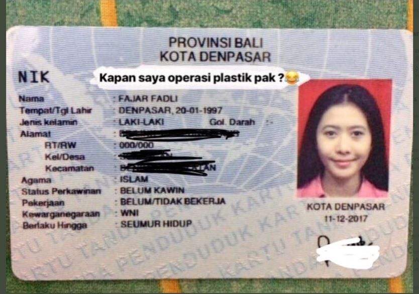 Viral Foto KTP Pria Berubah Jadi Perempuan (twitter.com/txtdarigajelas)