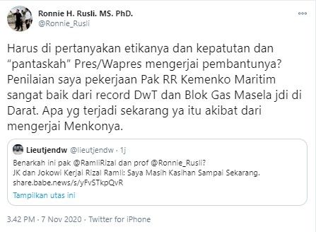 Ronnie Rusli bela Rizal Ramli yang dikerjai Jokowi-JK (Twitter/ronnie_rusli)