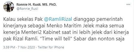 Ronnie Rusli bela Rizal Ramli yang dikerjai Jokowi-JK (Twitter/ronnie_rusli)