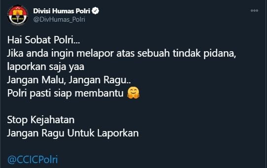 Cuitan Divisi Humas Polri Banjir Keluh Kesah Publik (Twitter/Div_Humas_Polri).