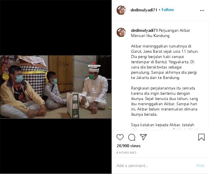 Akbar bocah pemulung ditemani ayah menemui Dedi mulyadi - (Instagram/@dedimulyadi71)