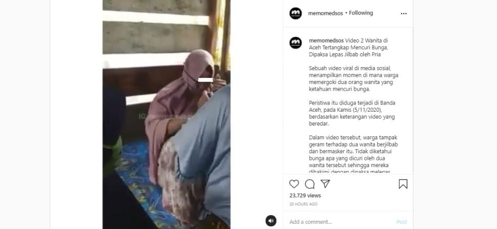 Perempuan ketahuan mencuri dipaksa lepas jilbab. (Instagram/@memomedsos)