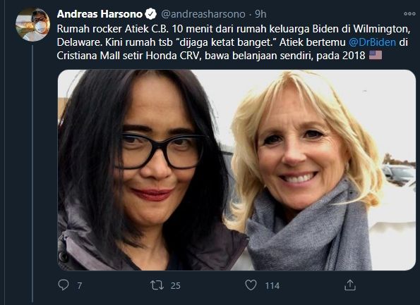 Andreas Harsono ungkap mobil Jill Biden. (Twitter)