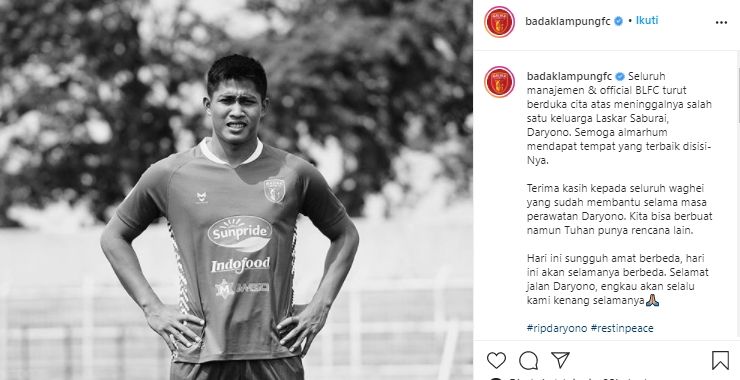 Mantan kiper Persija Jakarta yang bermain untuk Badak Lampung FC, Daryono. (Instagram/@badaklampungfc).