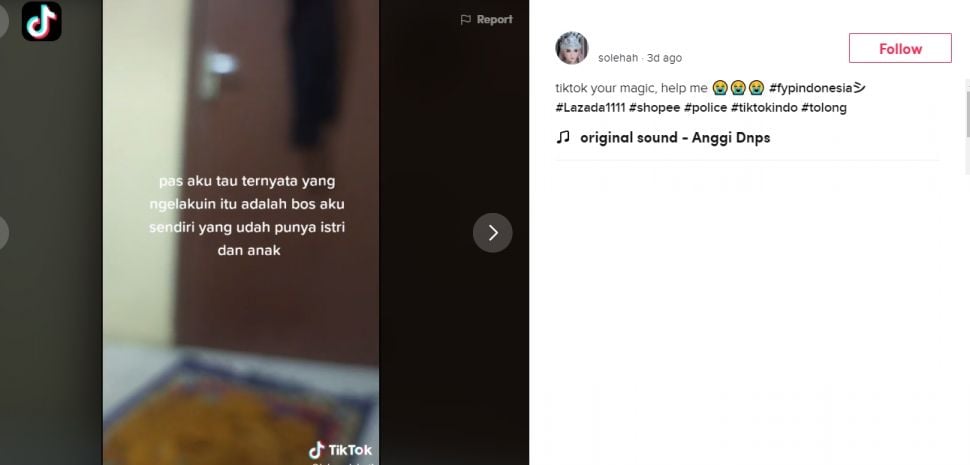 Unggahan perempuan jadi korban pelecehan bos. (TikTok)