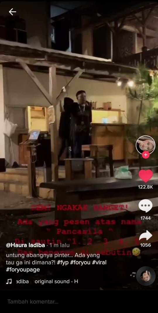 Pelayan meneriakan nama Pancasila (TikTok @ansyhral)