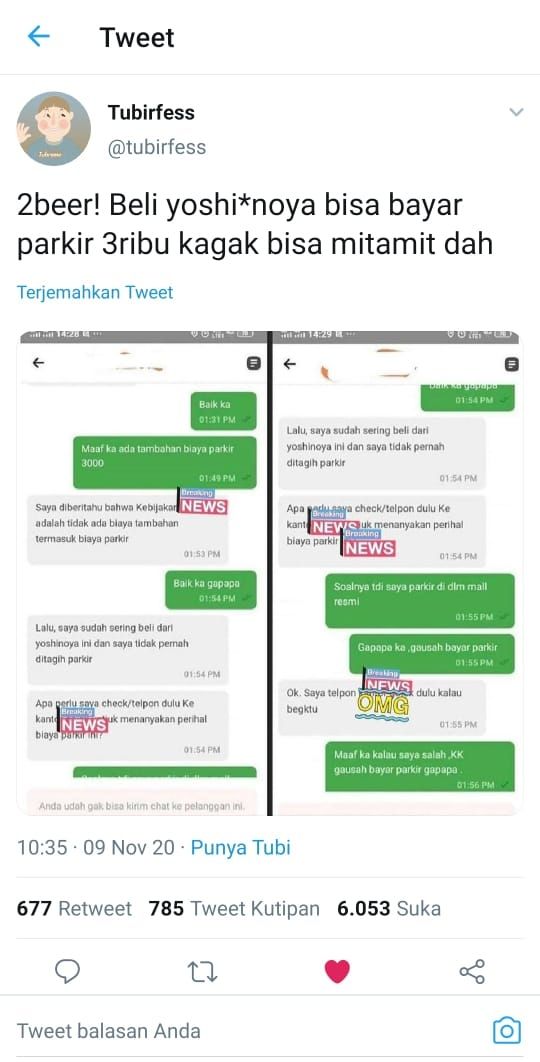 Tangkapan layar chat ojol dan pelanggan (Twitter @tubirfess)