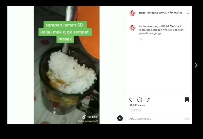  Nggak Pakai Kecap, Viral Video TikTok Warganet Minum Teh Dicampur Nasi. (Instagram/@tante_rempong_offfficial)