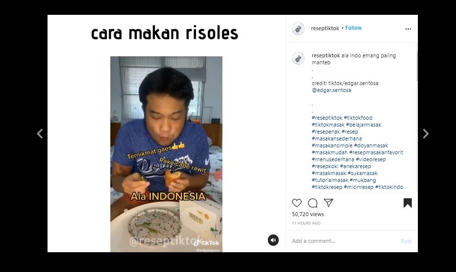 Viral Video Cara Makan Risoles di Berbagai Negara, Indonesia Paling Ambyar. (Instagram/@reseptiktok/TikTok @edgar.sentosa)