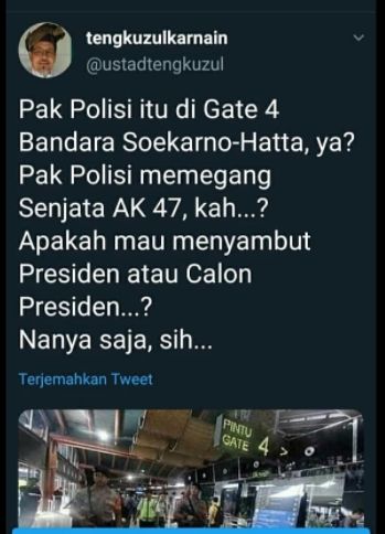 Unggahan ustaz Tengku Zul soal petugas pengamanan di bandara. [@ustadtengkuzul / Twitter]