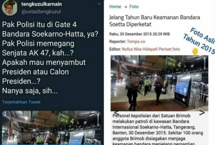 Unggahan ustaz Tengku Zul soal pengamanan di bandara Soekarno-Hatta ternyata foto lama pengamanan keagamaan tahun 2015. [@Wan_kath / Twitter]