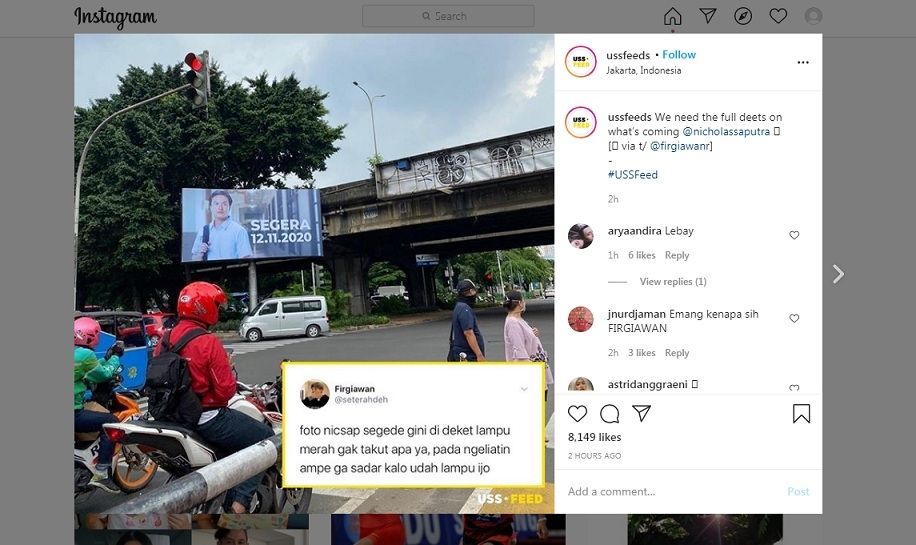 Baliho bergambar Nichola Saputra [Instagram]
