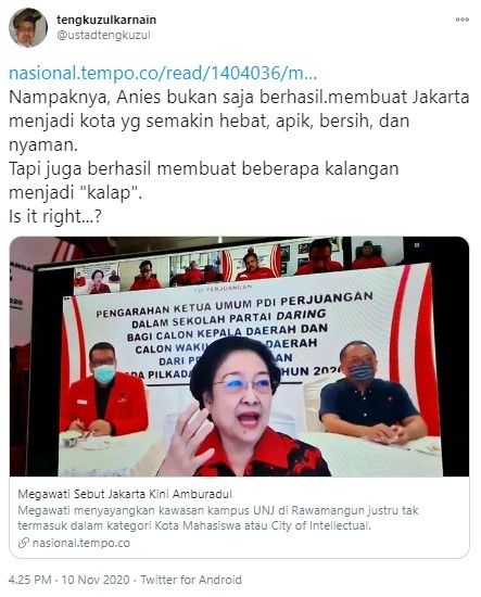 Tengku Zul sebut Anies berhasil bikin kalap (Twitter/ustadtengkuzul)