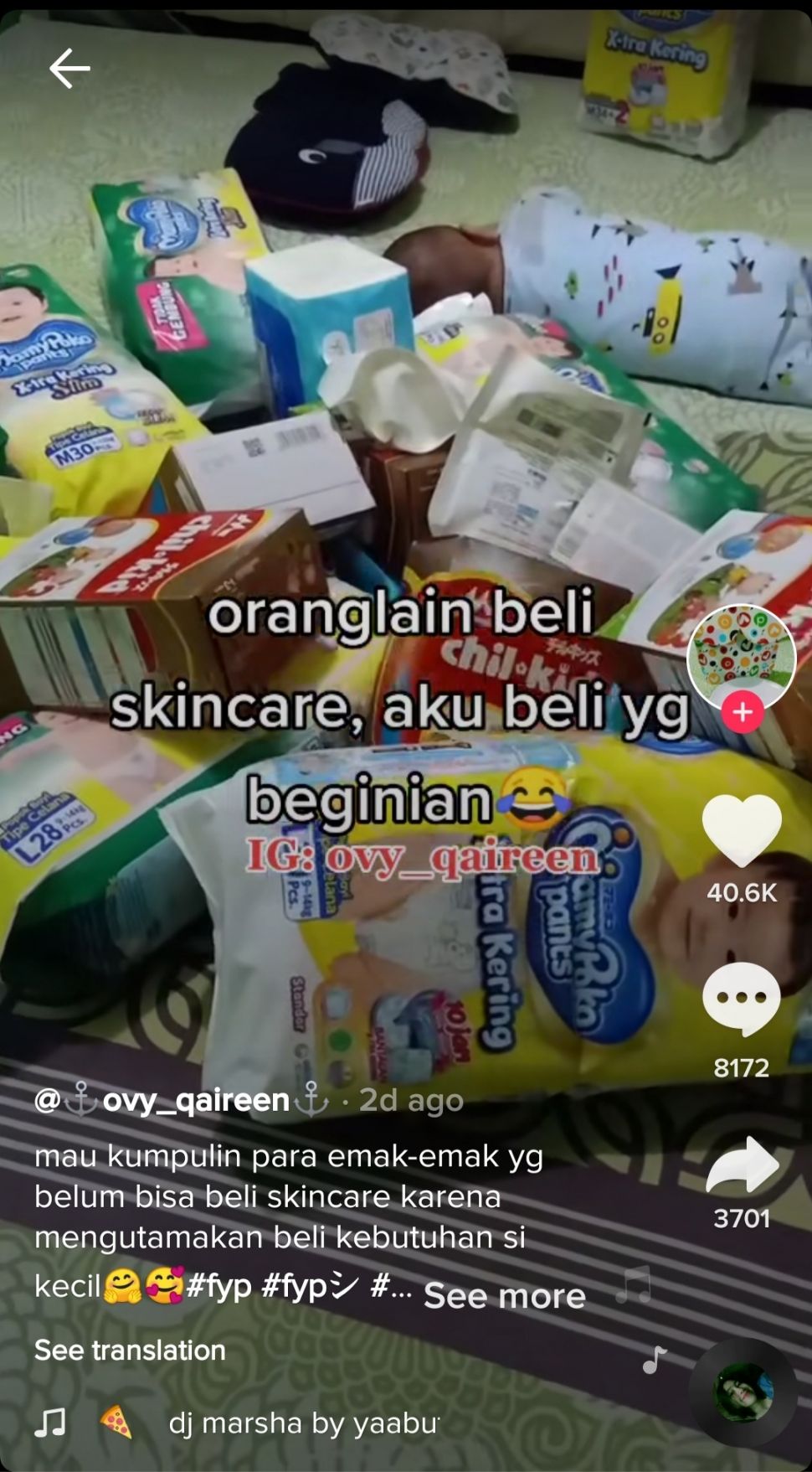 Seorang Ibu Curhat Tak Beli Skincare demi Beli Kebutuhan Anak. (TikToknya/@ovy_qaireen)