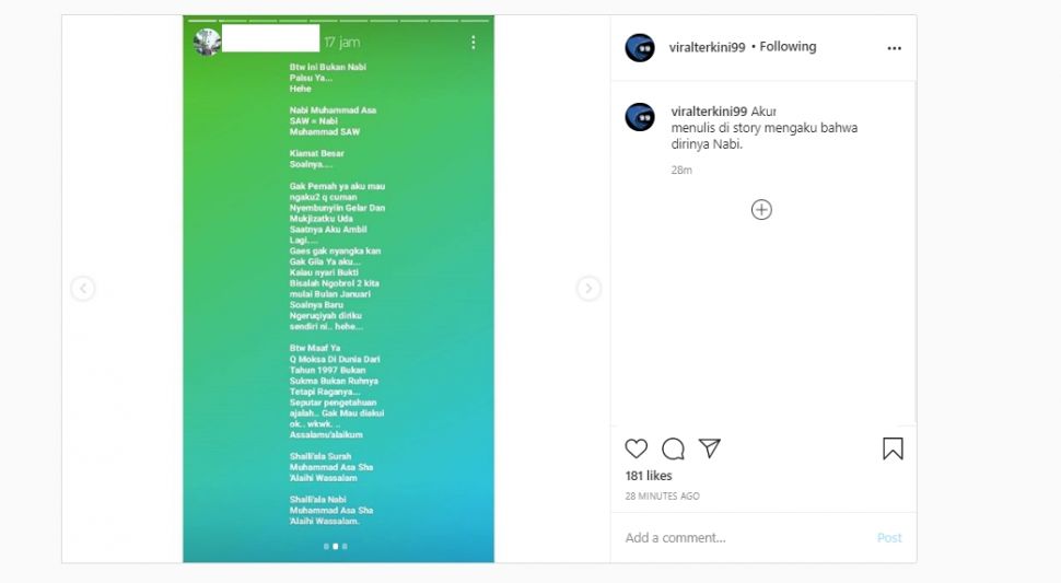 Unggahan pria mengaku Nabi Muhammad. (Instagram/@viralterkini99)
