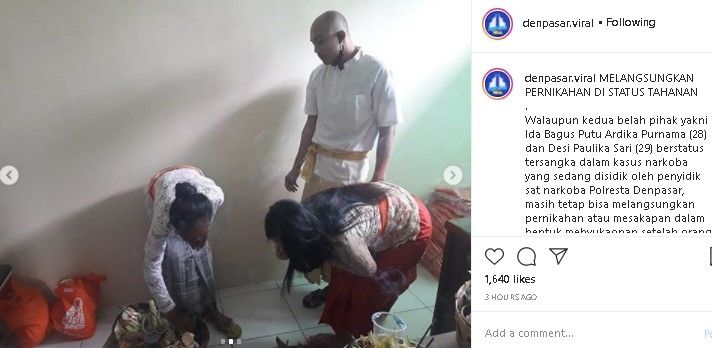 Sejoli tersangka narkoba menikah di Rutan Polresta Denpasar. (Instagram/@denpasar.viral)