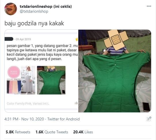 Beli rok dapat baju ukuran super besar (twitter.com/txtdarionlshop)