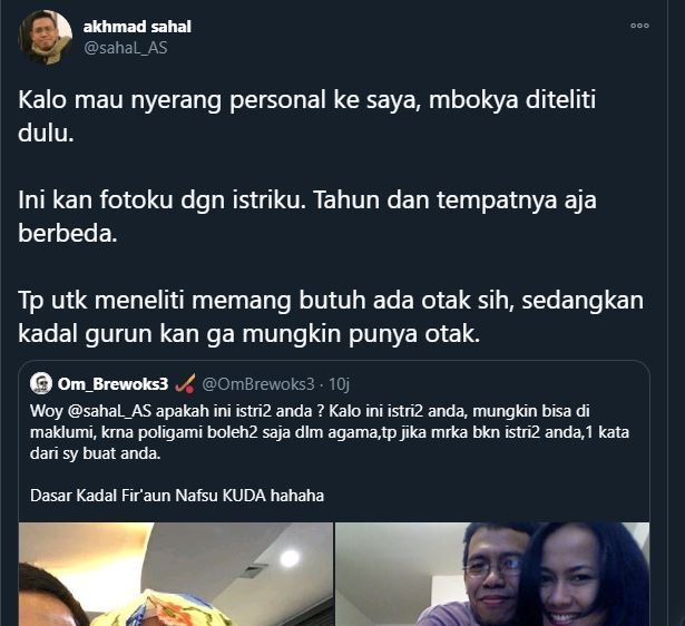 Gus Sahal diserang dengan foto bersama perempuan. (Twitter/@sahal_AS)