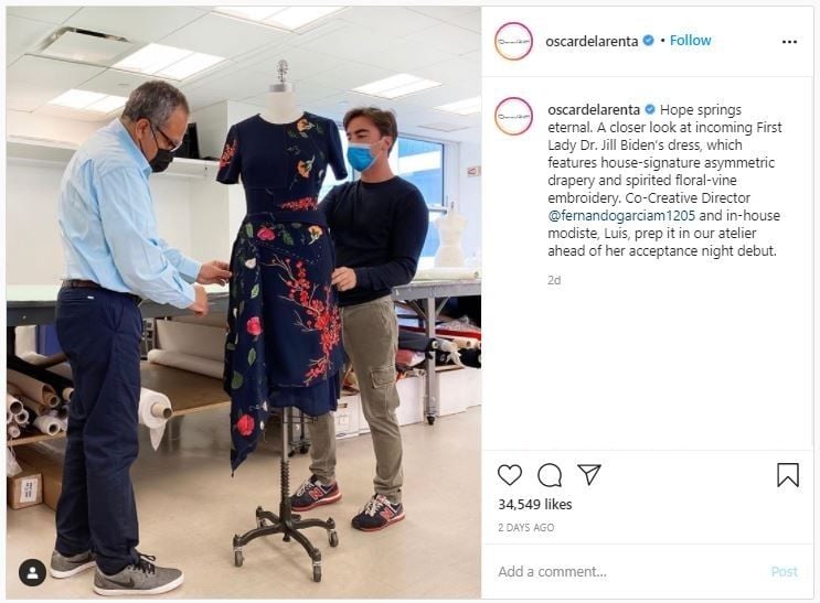 Gaun Jill Biden saat Pidato Kemenangan (instagram.com/oscardelarenta)