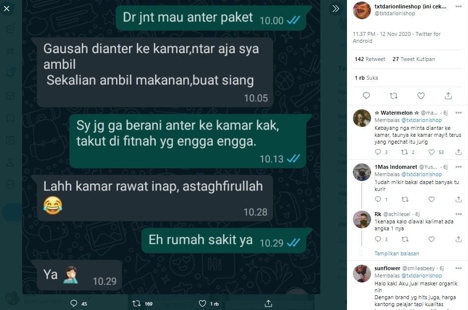 Kurir paket salah fokus (Twitter/txtdarionlshop)