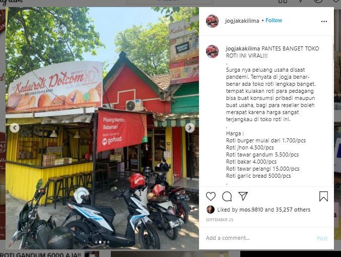 Kedairoti Dotcom (Instagram @jogjakakilima)