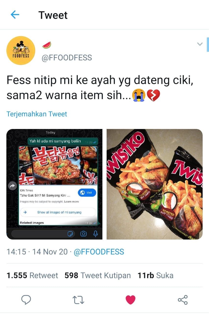 Titip mi, warganet ini malah dibelikan camilan (Twitter @FFOODFESS)