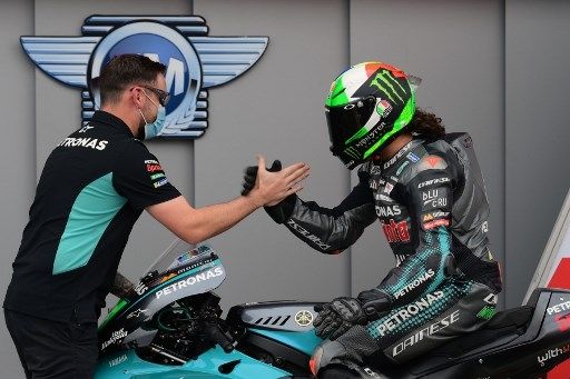 Pebalap Petronas Yamaha Franco Morbidelli raih pole position GP Valencia setelah mencatat waktu tercepat di sesi kualifikasi di sirkuit Ricardo Tormo, Sabtu (14/11/2020). [AFP]