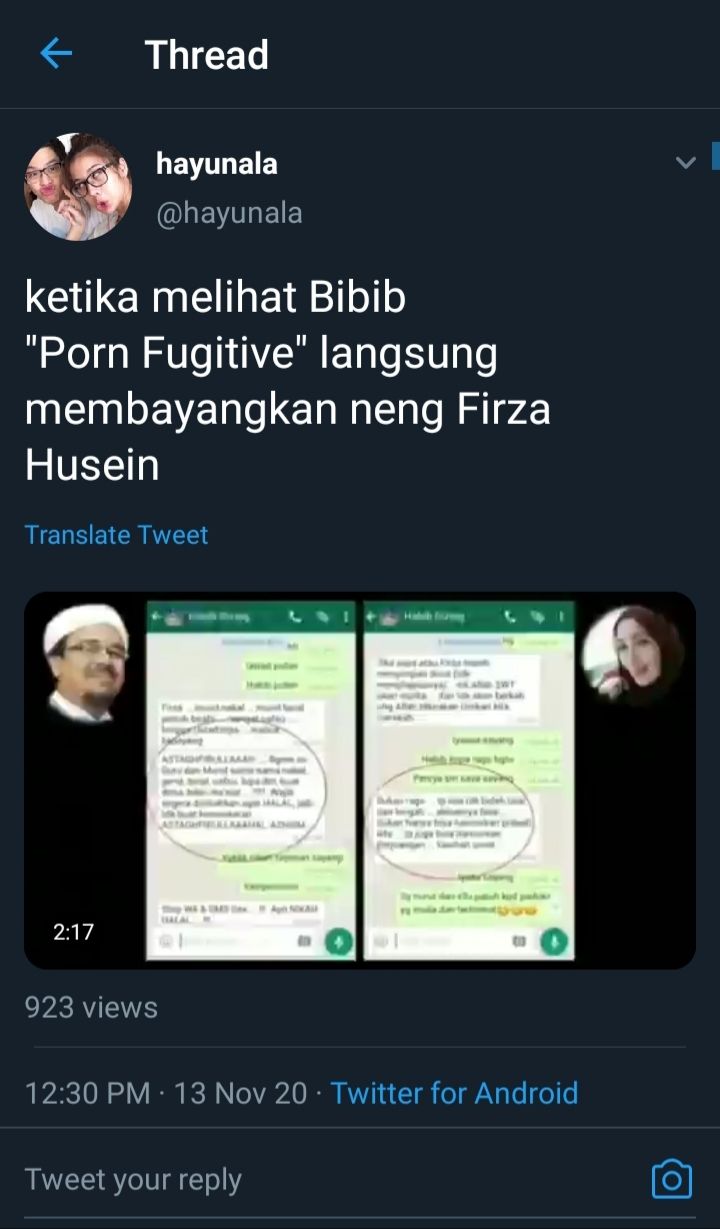 Tangkapan layar chat mesum yang diduga antara Habib Rizieq Shihab dengan Firza Husein (Twitter)