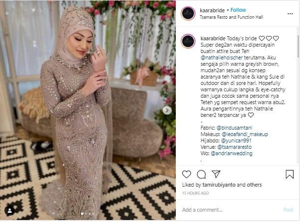 Natalie Holscher tampil cantik kenakan gaun berpayet. (Dok: Instagram/kaarabride)