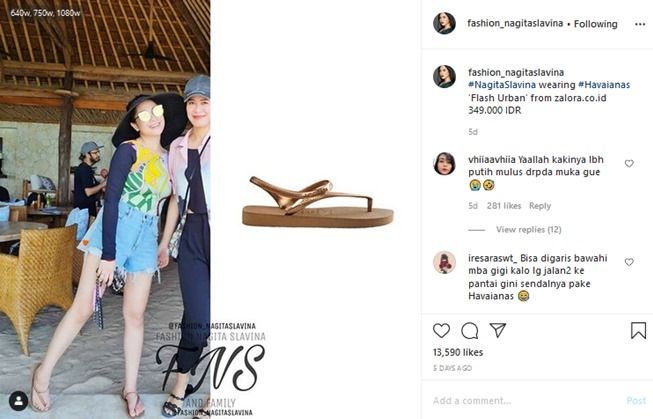 Sandal jepit Nagita Slavina (Instagram/fashion_nagitaslavina)