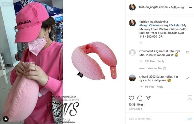 Bantal tidur Nagita Slavina harganya mahal (Instagram/fashion_nagitaslavina)