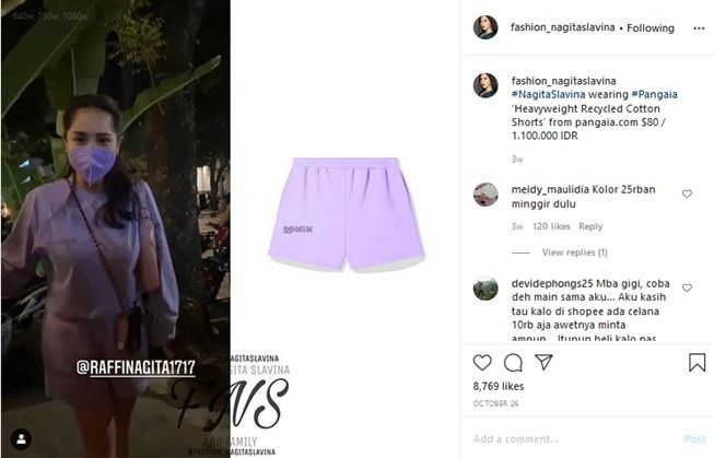 Celana pendek Nagita Slavina (Instagram/fashion_nagitaslavina)