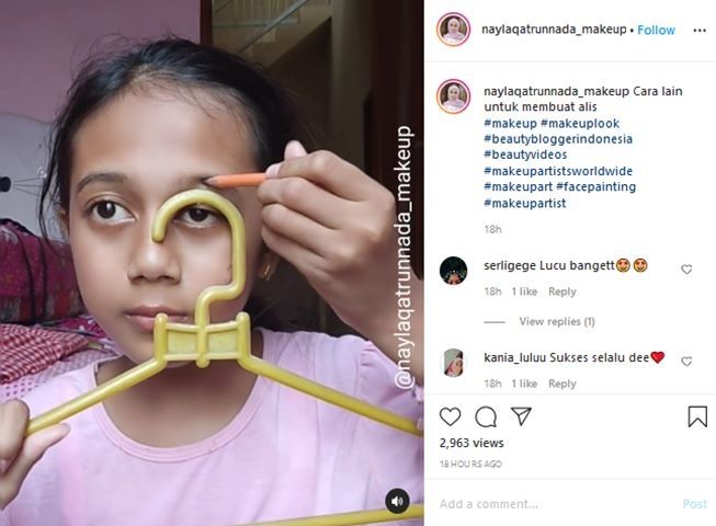 Tutorial bikin alis pakai hanger baju ala beauty vlogger cilik (Instagram/naylaqatrunnada_makeup)