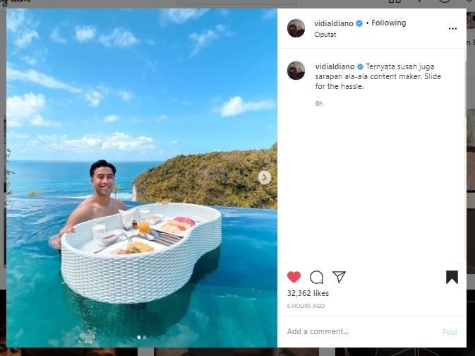 Vidi Aldiano berlibur di Bali (Instagram @vidialdiano)