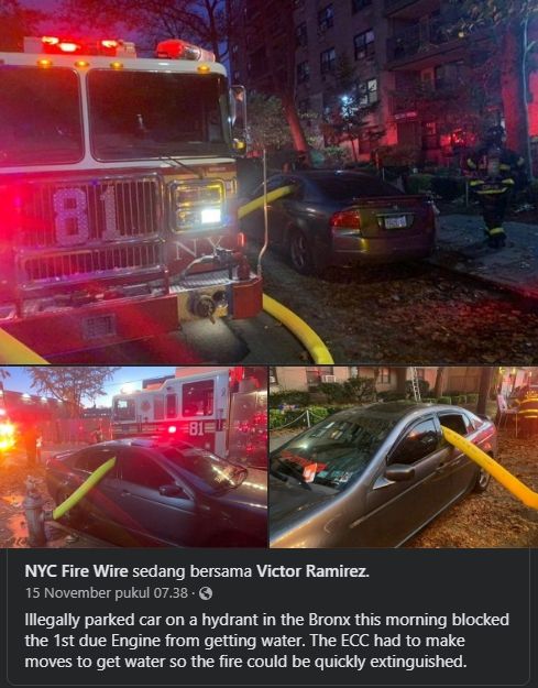 Mobil sedan dikerjai damkar. (Facebook/NYC Fire Wire)