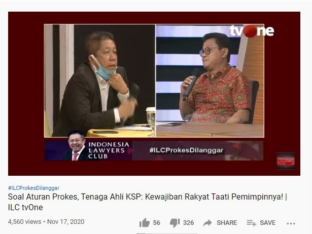 Debat KSP dengan Effendi Gazali soal prokes kesehatan (YouTube/ilc)