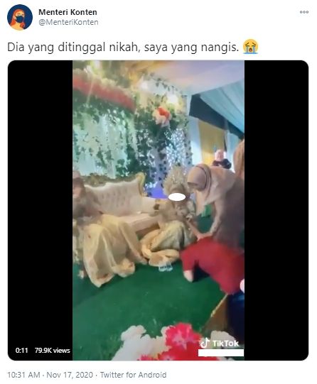 Viral Pria Sedih Berat Ditinggal Nikah, Sampai Ambruk di Pelaminan. (Twitter/MenteriKonten)