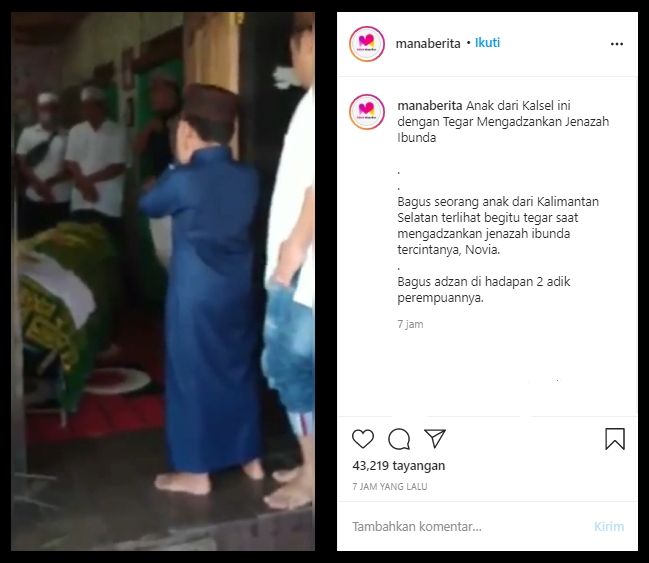 Video Viral Anak Laki-laki Mengadzankan Jenazah Sang Bunda (Instagram/manaberita).