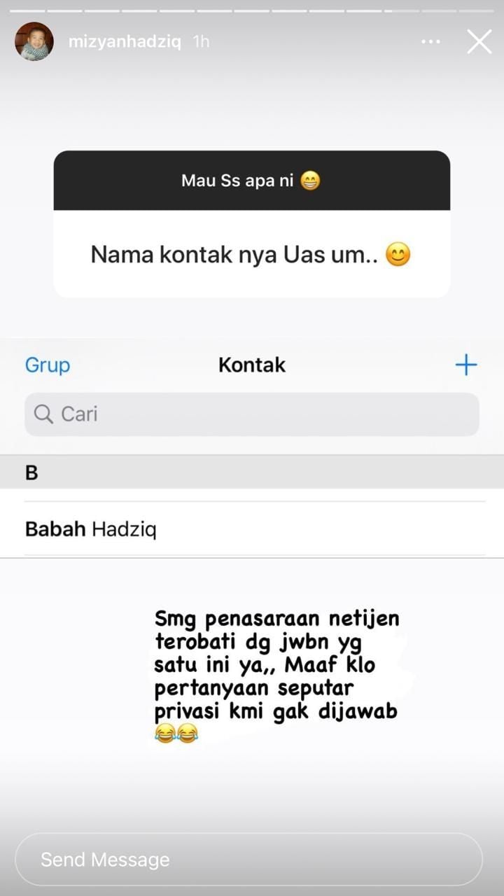 Gegara SS Challenge, Terungkap Nama UAS di Kontak Ponsel Mantan Istri. (Instagram/mizyanhadziq)