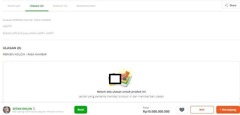 Guyonan mengenai permen Holcim ini dijajakan di salah satu toko online. (Tok*p*di*)