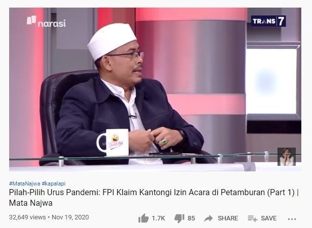 Slamet Maarif akui acara di Petamburan dibantu Pemprov DKI (Youtube/matanajwa)